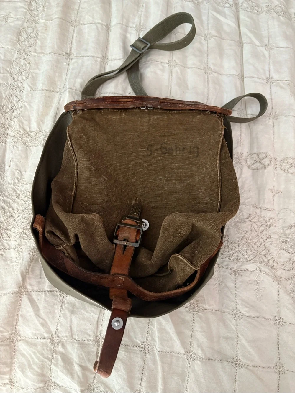 Vintage Swiss Military canvas and leather Bread bag
